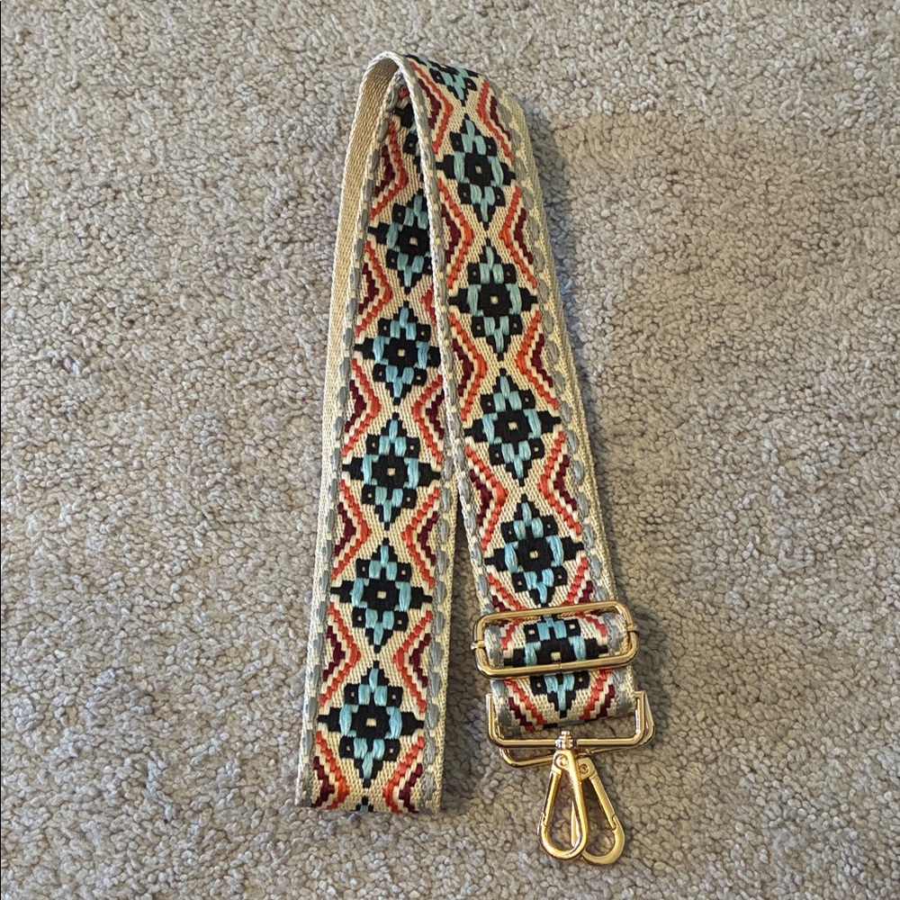 Adjustable Bohemian Patterned Purse Strap with Gold Hardware, Brand New